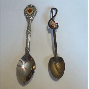 Vintage Canada Souvenir Spoon Set Alberta Wild Rose and Toronto Maple Leaf 2pc